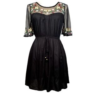 True Destiny Black Midi Dress with Floral Embroidery